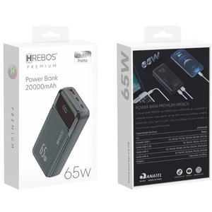 CARREGADOR PORTÁTIL HREBOS 65W 20000MAH PRETO - PB957
